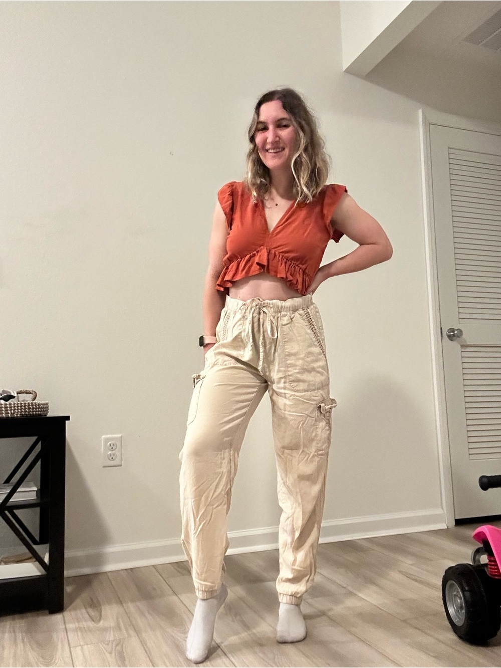 100% Lyocell Sand Colored Cargo Style Joggers
